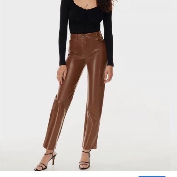 Wilfred by ARITZIA Melina Cropped Vegan Leather Pant Patina Brown- Size 4‎ - Picture 1 of 7